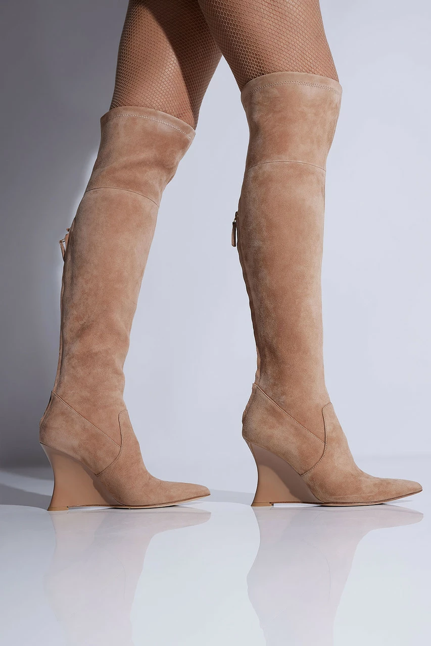 Natsu Stretch Suede Over The Knee Wedge Boot 6 Natsu Stretch Suede Over The Knee Wedge Boot - Image 6