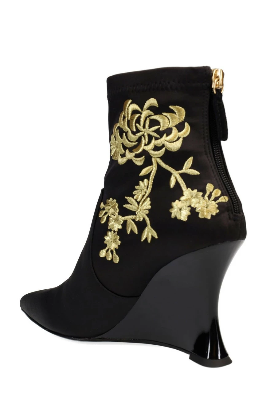 Neko Satin Embroidery Wedge Ankle Boot 5 Neko Satin Embroidery Wedge Ankle Boot - Image 5