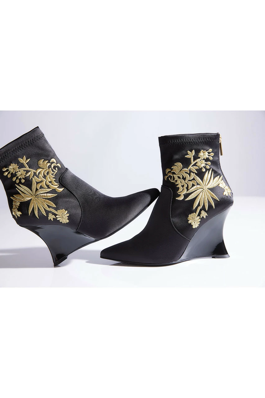 Neko Satin Embroidery Wedge Ankle Boot 12 Neko Satin Embroidery Wedge Ankle Boot - Image 12