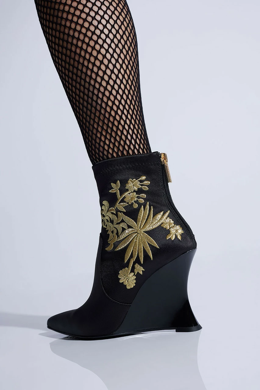 Neko Satin Embroidery Wedge Ankle Boot 11 Neko Satin Embroidery Wedge Ankle Boot - Image 11