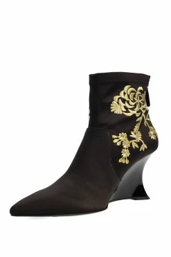 Neko Satin Embroidery Wedge Ankle Boot 17 Neko Satin Embroidery Wedge Ankle Boot -Natori Sales Shop Neko Satin Embroidery Wedge Ankle Boot Black Gold by Natori 40070.1663904150