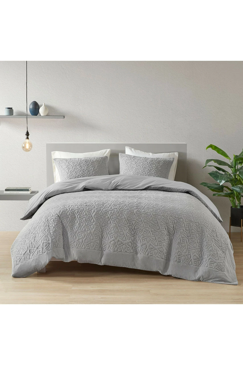 Origami 3 Piece Quilt Top Grey Duvet Cover Mini Set 1 Origami 3 Piece Quilt Top Grey Duvet Cover Mini Set