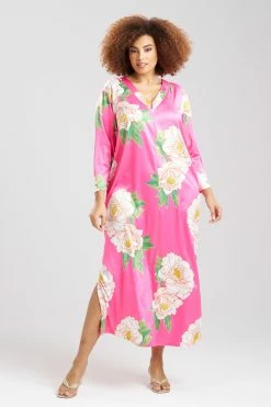 Paradise Peony Zip Caftan -Natori Sales Shop Paradise Peony Zip Caftan Pink Multi by N Natori 3 89539.1675376495