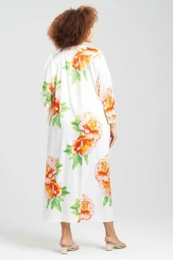 Paradise Peony Zip Caftan -Natori Sales Shop Paradise Peony Zip Caftan White Multi by N Natori 4 65376.1675376500