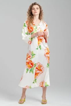 Paradise Peony Zip Caftan -Natori Sales Shop Paradise Peony Zip Caftan White Multi by N Natori 89435.1675366300