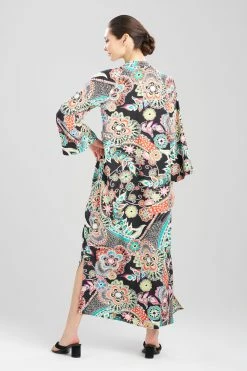 Peizuri Mandarin Caftan -Natori Sales Shop Peizuri Mandarin Caftan Black Multi by Natori 2 26722.1680816762