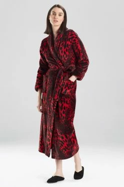 Plush Leopard Robe -Natori Sales Shop Plush Leopard Robe Brocade Red by Natori 50733.1634594743