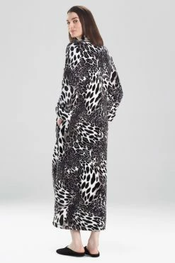 Plush Leopard Zip Caftan -Natori Sales Shop Plush Leopard Zip Caftan Black by Natori 2 87399.1632780194