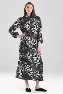 Plush Leopard Zip Caftan -Natori Sales Shop Plush Leopard Zip Caftan Black by Natori 85345.1632780193