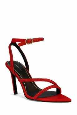 Reiki Satin Embellished Ankle Strap Heel -Natori Sales Shop Reiki Satin Embellished Ankle Strap Heel Brocade Red by Natori 2 89401.1671660979