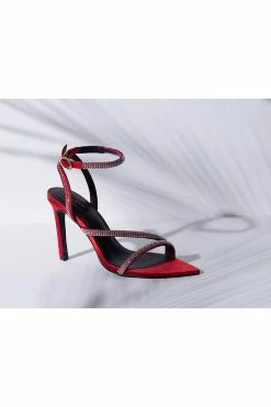 Reiki Satin Embellished Ankle Strap Heel -Natori Sales Shop Reiki Satin Embellished Ankle Strap Heel Brocade Red by Natori 47110.1678464864