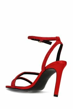 Reiki Satin Embellished Ankle Strap Heel -Natori Sales Shop Reiki Satin Embellished Ankle Strap Heel Brocade Red by Natori 56938.1671660980