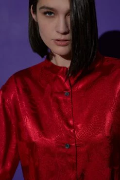 Ryu Jacquard Mandarin PJ -Natori Sales Shop Ryu Jacquard Mandarin Brocade Red by Natori 2 28328.1663609710