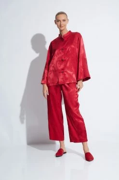 Ryu Jacquard Mandarin PJ -Natori Sales Shop Ryu Jacquard Mandarin Brocade Red by Natori 3 97196.1663609713