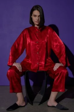 Ryu Jacquard Mandarin PJ -Natori Sales Shop Ryu Jacquard Mandarin Brocade Red by Natori 05148.1663609705