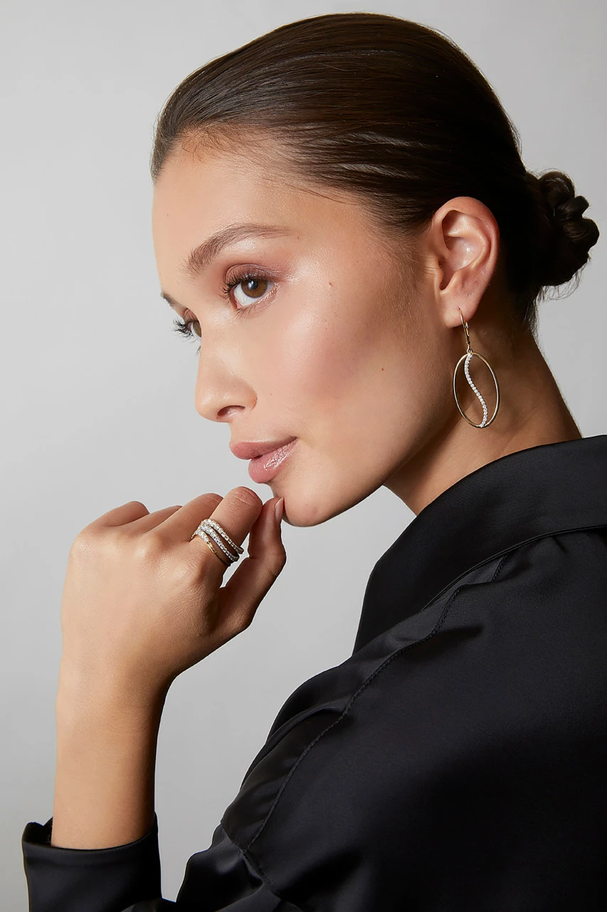 Shangri-La Elliptical Yin-Yang 14K-Gold And Diamond Large Leverback Earrings 7 Shangri-La Elliptical Yin-Yang 14K-Gold And Diamond Large Leverback Earrings - Image 7