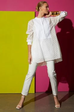 Cotton Eyelet Oversized Tux Shirt -Natori Sales Shop SHOT 31 2131 78328.1644611410