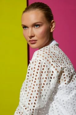 Cotton Eyelet Oversized Tux Shirt -Natori Sales Shop SHOT 31 2189 18317.1644611412