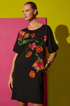 Light Weight Ponte Floral Applique T-Shirt Dress -Natori Sales Shop SHOT 55 3796 1 67163.1644531926