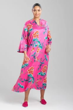 Sarasa Satin Zip Caftan -Natori Sales Shop Sarasa Satin Zip Caftan Berry Multi by N Natori 3 92784.1692632102