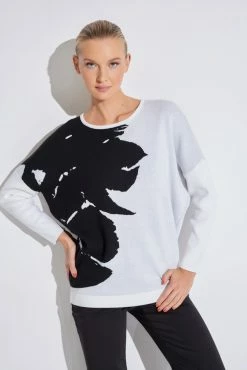 Sayuri Shadow Mandalay Wedge Sweater -Natori Sales Shop Sayuri Shadow Mandalay Wedge Sweater Black Ivory by Natori 53144.1654172019