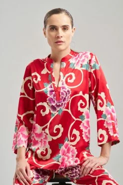 Saz Scroll PJ 40 Saz Scroll PJ -Natori Sales Shop Saz Scroll PJ Brocade Red Multi by N Natori 11 90390.1692804213
