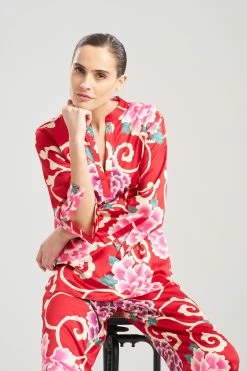 Saz Scroll PJ 39 Saz Scroll PJ -Natori Sales Shop Saz Scroll PJ Brocade Red Multi by N Natori 16 17223.1692804213