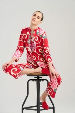 Saz Scroll PJ 30 Saz Scroll PJ -Natori Sales Shop Saz Scroll PJ Brocade Red Multi by N Natori 19 91500.1692804210