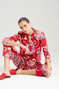 Saz Scroll PJ 36 Saz Scroll PJ -Natori Sales Shop Saz Scroll PJ Brocade Red Multi by N Natori 9 75530.1692804212