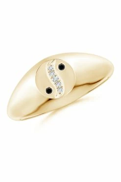 Shangri-La Yin-Yang 14K Gold With Black & White Diamond Signet Ring