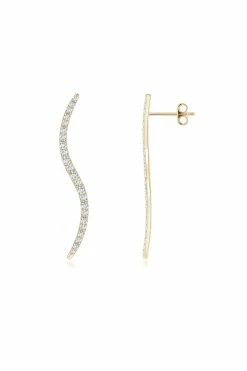 Shangri-La Brushstroke 14k Gold And Diamond Medium Stud Earrings -Natori Sales Shop Shangri La Brushstroke 14k Yellow Gold 35mm Diamond Stud Earrings by Natori 1 2 39000.1629990577