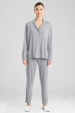 Shangri-La TENCEL™ Long Sleeve Notch PJ 32 Shangri-La TENCEL™ Long Sleeve Notch PJ -Natori Sales Shop Shangri La Long Sleeve Notch PJ Heather Grey by Natori 78520.1644525074