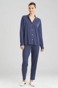 Shangri-La TENCEL™ Long Sleeve Notch PJ 30 Shangri-La TENCEL™ Long Sleeve Notch PJ -Natori Sales Shop Shangri La Long Sleeve Notch PJ Heather Night Blue by Natori 04077.1643817479