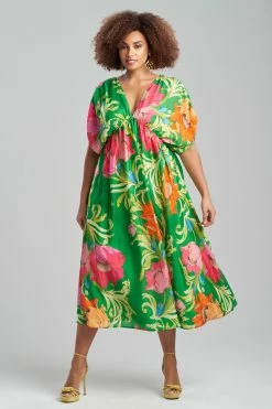 Shinjo Obi Silk Kimono Dress -Natori Sales Shop Shinjo Obi Silk Kimono Dress Green Multi by Natori 3 59574.1674769125