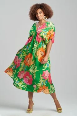 Shinjo Obi Silk Kimono Dress -Natori Sales Shop Shinjo Obi Silk Kimono Dress Green Multi by Natori 4 80807.1674769124