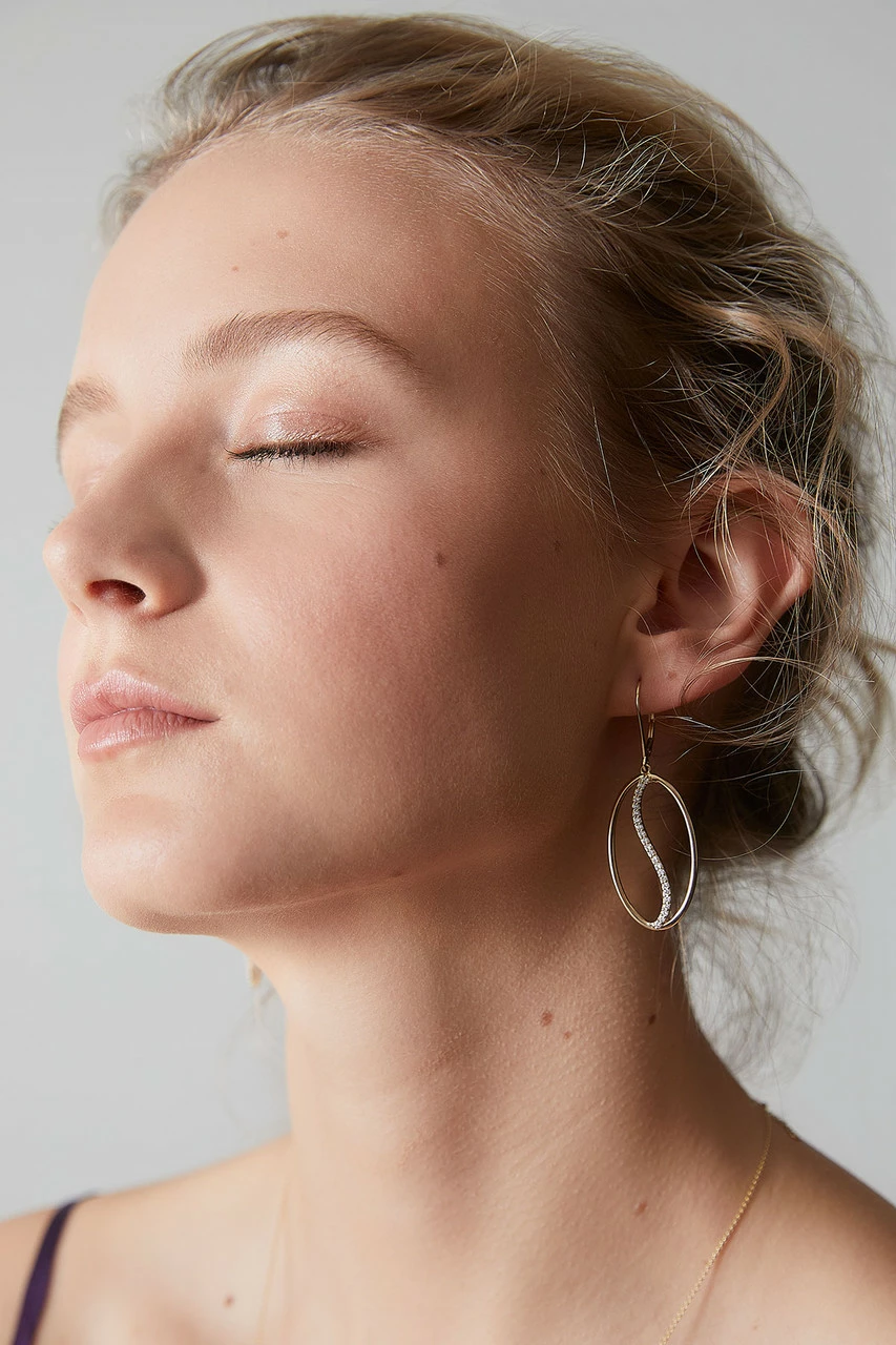 Shangri-La Elliptical Yin-Yang 14K-Gold And Diamond Large Leverback Earrings 5 Shangri-La Elliptical Yin-Yang 14K-Gold And Diamond Large Leverback Earrings - Image 5