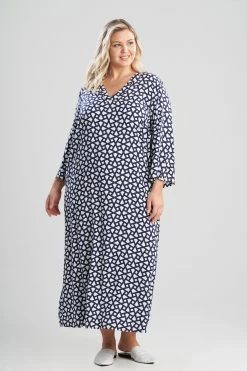 Soho Geo-Printed Challis Caftan -Natori Sales Shop Soho Geo Printed Challis Caftan Navy by N Natori 3 07163.1663164502