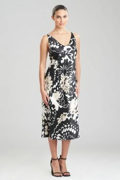 Soleil-Printed Matte Satin Gown -Natori Sales Shop Soleil Printed Matte Satin Gown Black Combo by N Natori 48945.1689757863