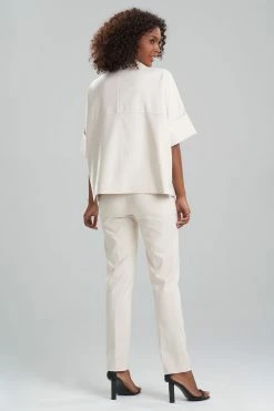 Stretch Cotton Blend Crop Jacket -Natori Sales Shop Stretch Cotton Blend Crop Jacket Ecru by Natori 2 30392.1640817129