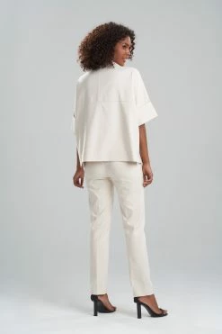 Stretch Cotton Blend Crop Jacket -Natori Sales Shop Stretch Cotton Blend Crop Jacket Ecru by Natori 2 62133.1640817128