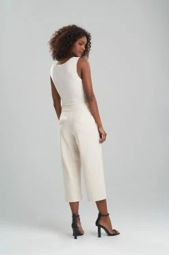 Stretch Cotton Blend Wide Leg Crop Pants -Natori Sales Shop Stretch Cotton Blend Wide Leg Crop Pants Ecru by Natori 2 60022.1640816701