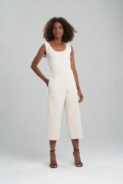 Stretch Cotton Blend Wide Leg Crop Pants -Natori Sales Shop Stretch Cotton Blend Wide Leg Crop Pants Ecru by Natori 24386.1640816697