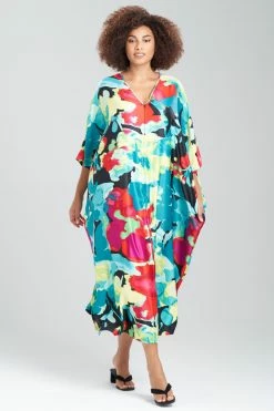 Suisai Zip Caftan -Natori Sales Shop Suisai Zip Caftan Black Multi by Natori 3 06066.1675269606