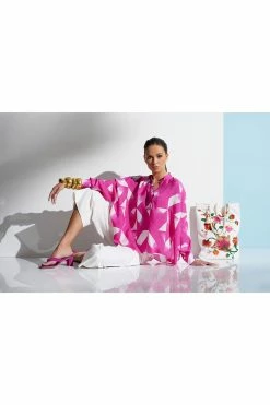 Chikayo Embroidered Canvas Tote Bag -Natori Sales Shop Sumi Obi Silk Shirt Fuchsia by Natori 88348.1653501686