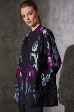 Suzani Jacquard Half Placket Shirt -Natori Sales Shop Suzani Jacquard Half Placket Shirt Black Multi by Natori 33650.1686689400