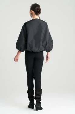 Taffeta Balloon Sleeve Beaded Bomber Jacket -Natori Sales Shop Taffeta Balloon Sleeve Beaded Bomber Jacket Black by Natori 2 99115.1662144745