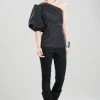 Taffeta One Shoulder Balloon Sleeve Top