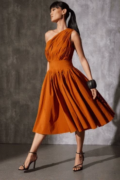 Taffeta One Shoulder Pleated Dress -Natori Sales Shop Taffeta One Shoulder Pleated Dress Amber by Natori 2 23926.1686688466