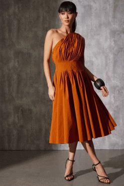 Taffeta One Shoulder Pleated Dress -Natori Sales Shop Taffeta One Shoulder Pleated Dress Amber by Natori 3 87327.1686688464