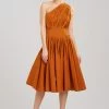 Taffeta One Shoulder Pleated Dress